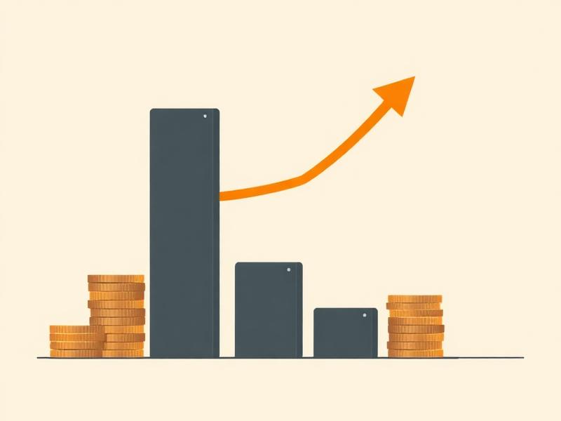 Gráfico de barras com seta de crescimento e moedas